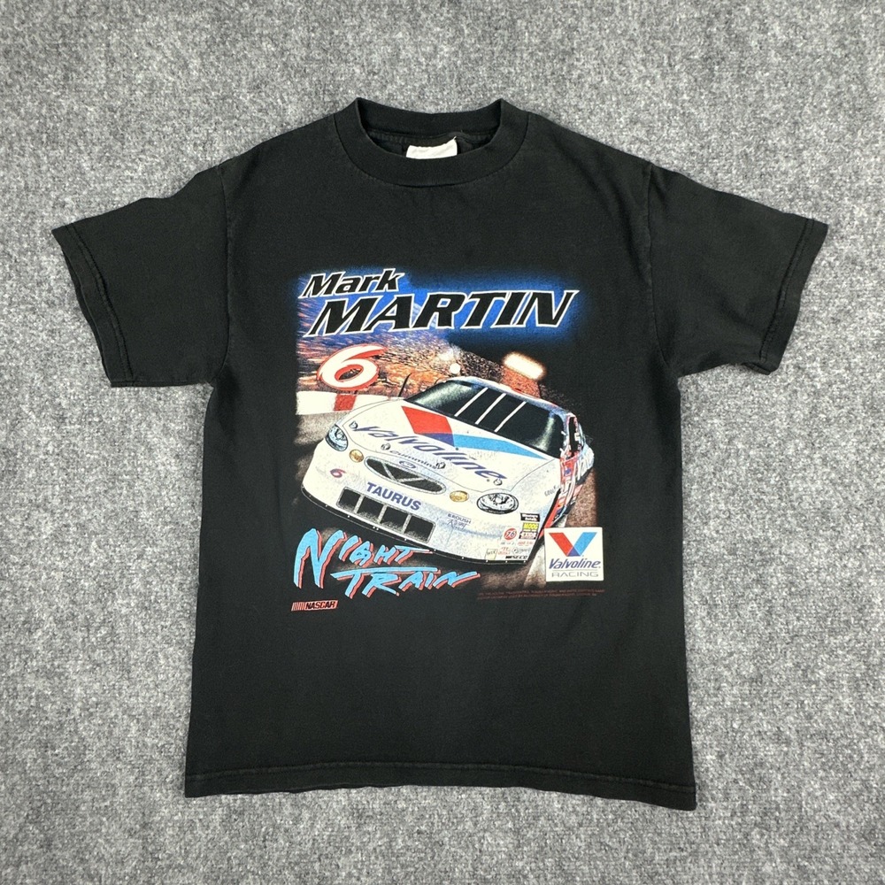 VINTAGE 90s Mark Martin #6 NASCAR Shirt Double Sided Night Train Large